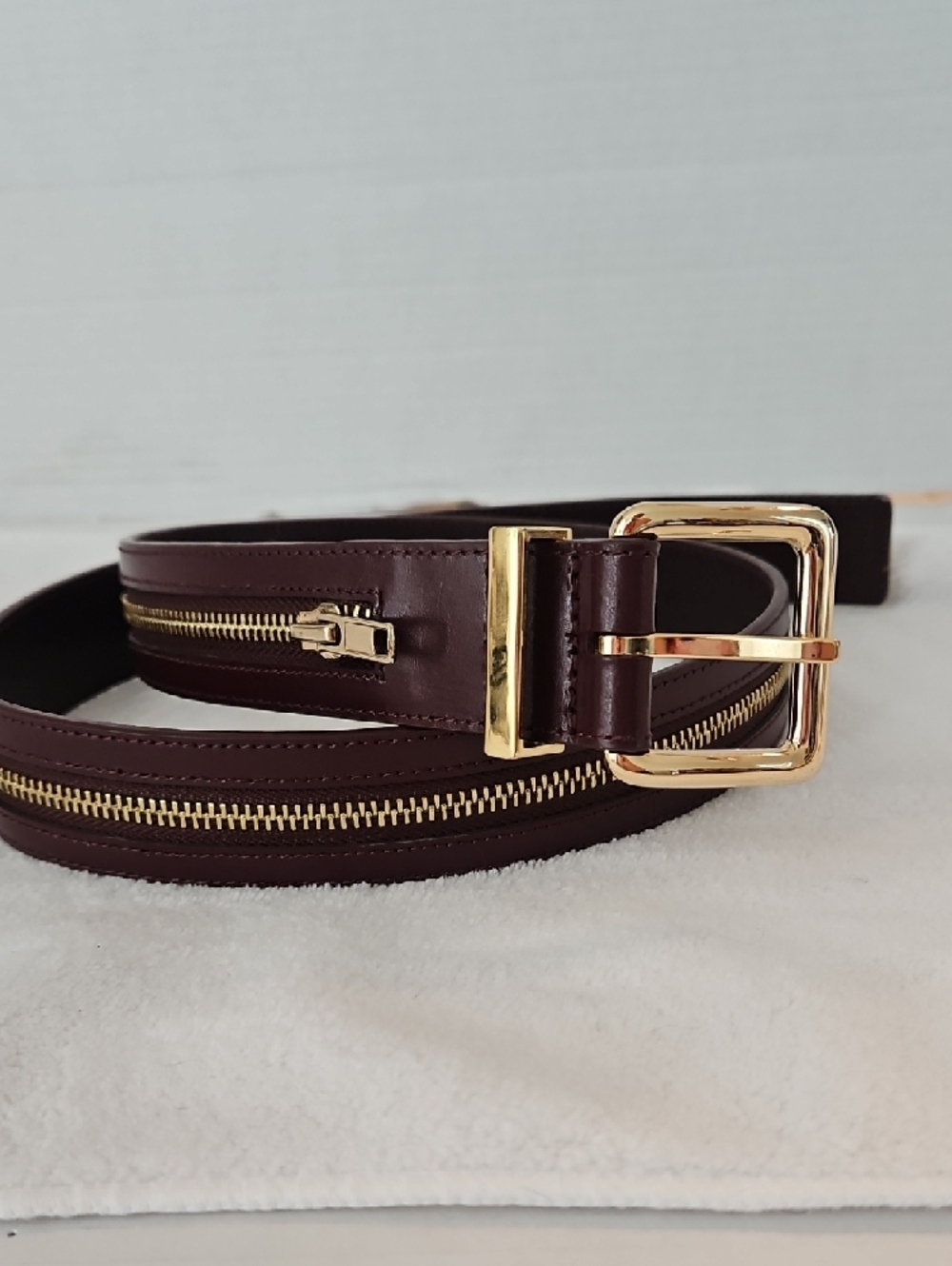 Rebecca Minkoff | Women's Deep Plum Burgundy Gold Hardware Leather Belt Sz M